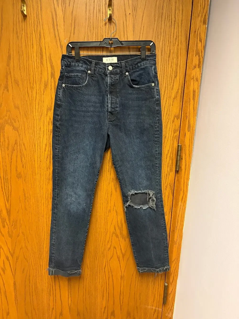 Free People We The Free Button Fly Distressed Jeans Women's 29 Dark Wash Raw Hem